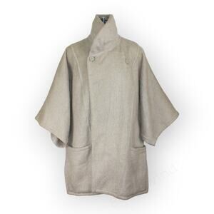 Vintage Marella Italy Wool Cape Poncho Oatmeal~Grey Kimono Layering Jacket